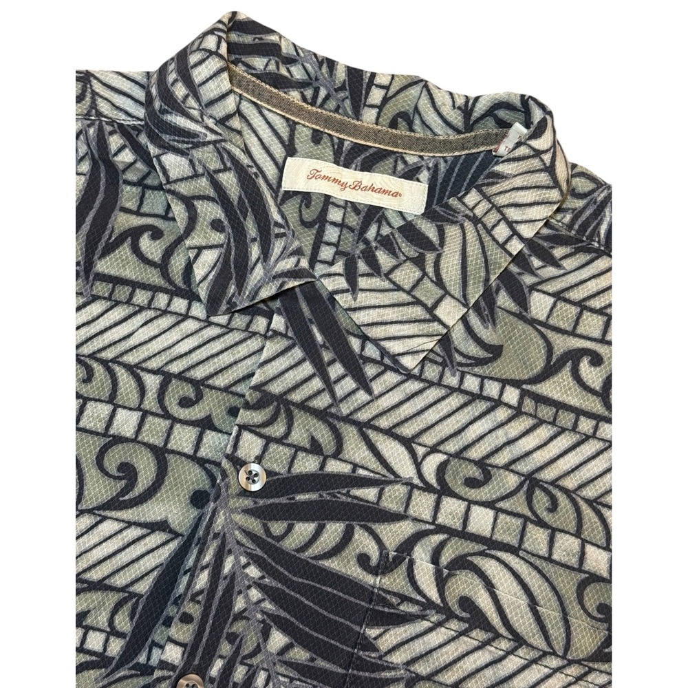 Tommy Bahama Mens XL Silk Short Sleeve Button Down Shirt Tribal Leaf Print Green